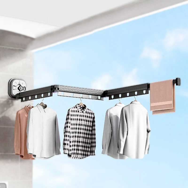 DryFold - Hopfällbart Väggmonterat Torkställ med Sugkoppar för Platsbesparing