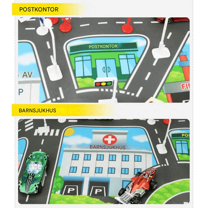 Stadsinspirerad Lekmatta – Vägkartaplansch för Kreativ och Pedagogisk Lek