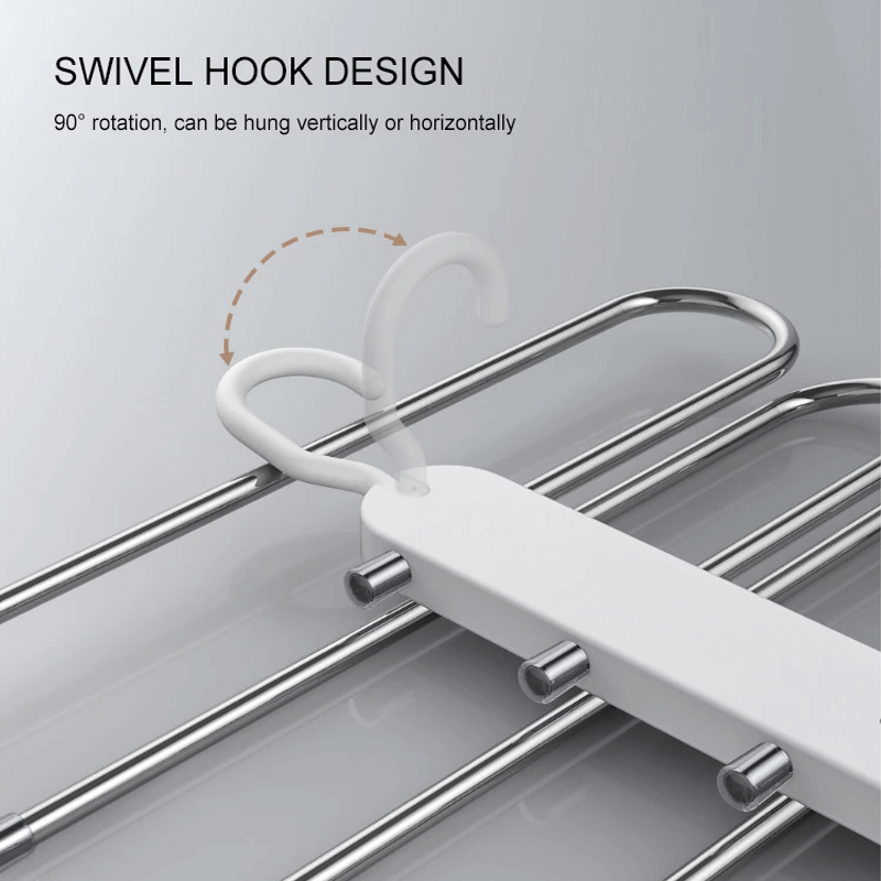 6-i-1 foldbar bukseophæng i rustfrit stål | Multifunktionel tøjophæng til garderobe og rejser – Spar plads med justerbare lag