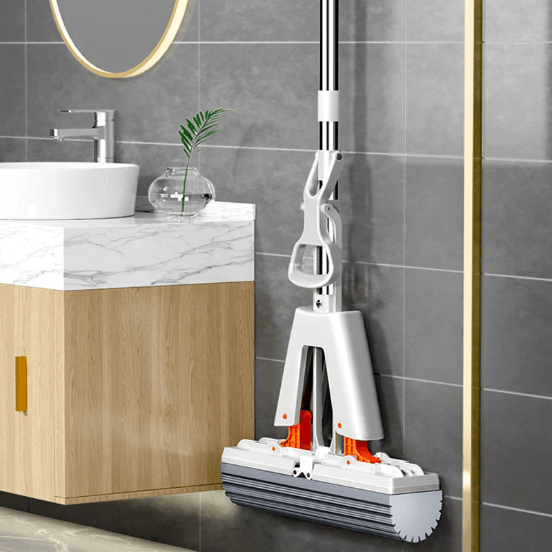 Självpressande Mopp med Teleskopskaft – Hopfällbar Bomullsmopp för Effektiv Golvrengöring & Torkning