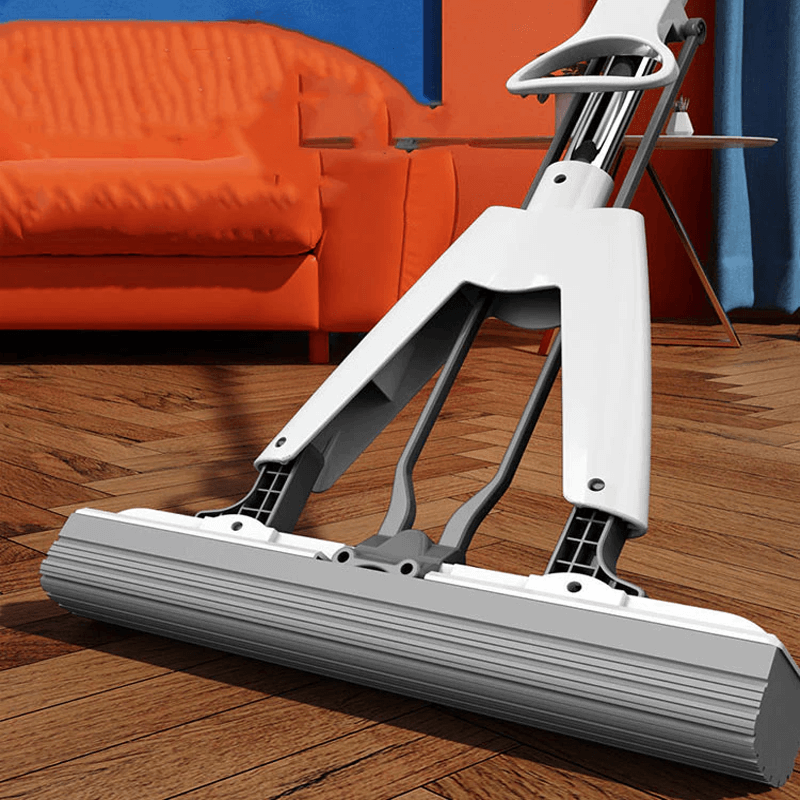 Självpressande Mopp med Teleskopskaft – Hopfällbar Bomullsmopp för Effektiv Golvrengöring & Torkning