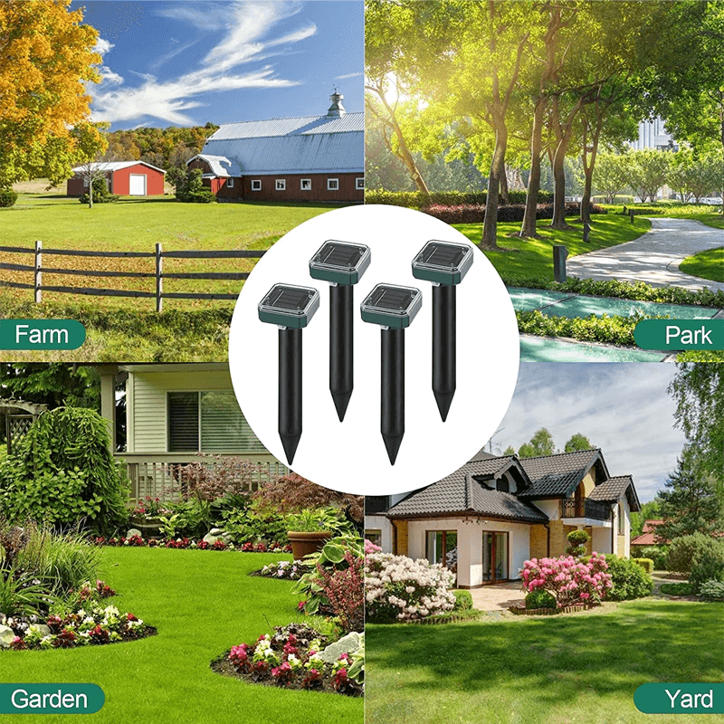 Solcellsdriven Ultraljuds Skadedjursskrämma | Avskräcker Mullvadar & Gnagare | Vattentät, 400Hz, Trädgårdsskydd Utomhus