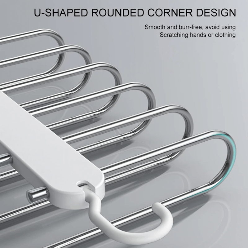 6-i-1 foldbar bukseophæng i rustfrit stål | Multifunktionel tøjophæng til garderobe og rejser – Spar plads med justerbare lag