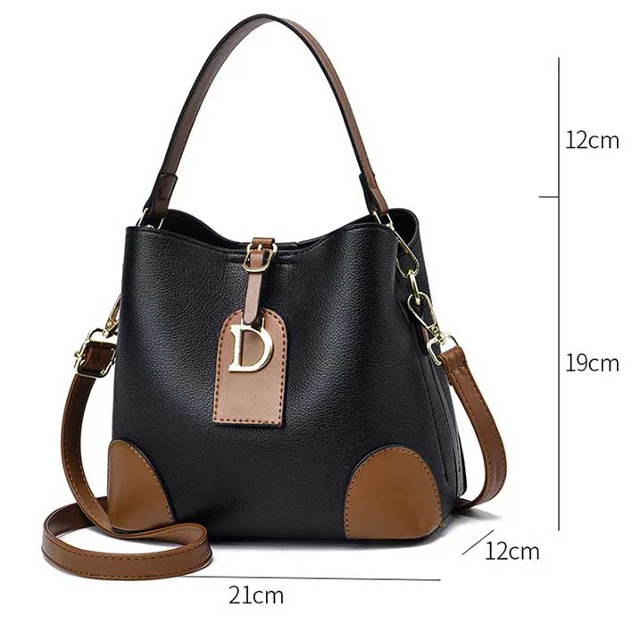 Modeva - Designerinspirerad Vintage Läderhandväska med Hink och Axelrem