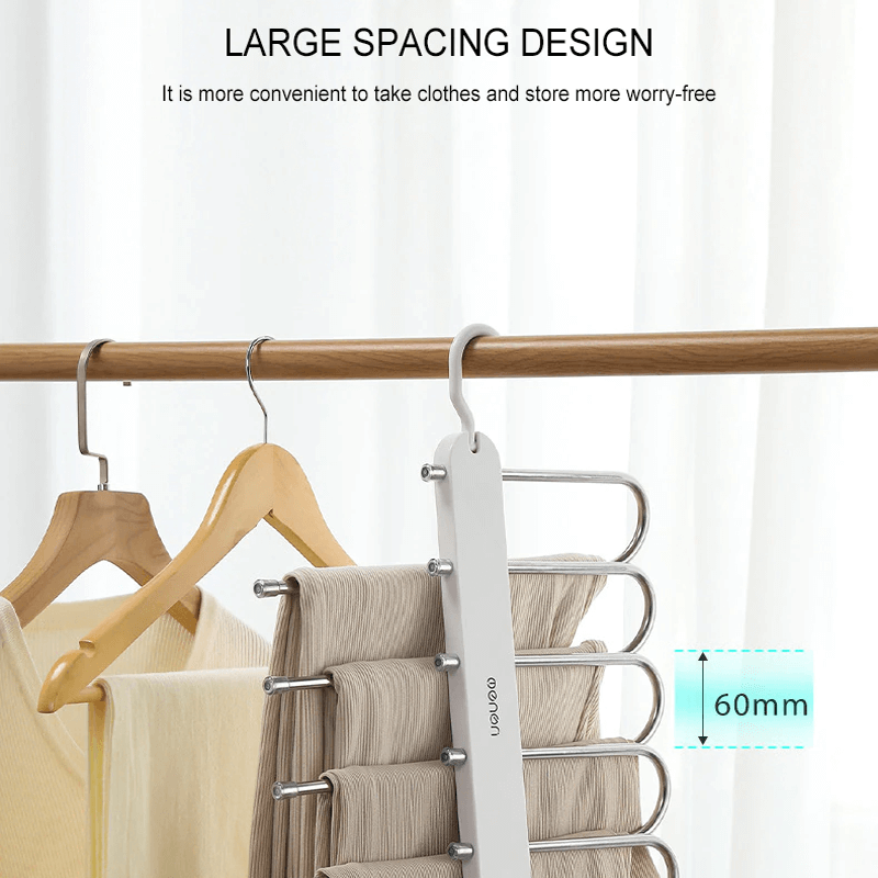 6-i-1 foldbar bukseophæng i rustfrit stål | Multifunktionel tøjophæng til garderobe og rejser – Spar plads med justerbare lag