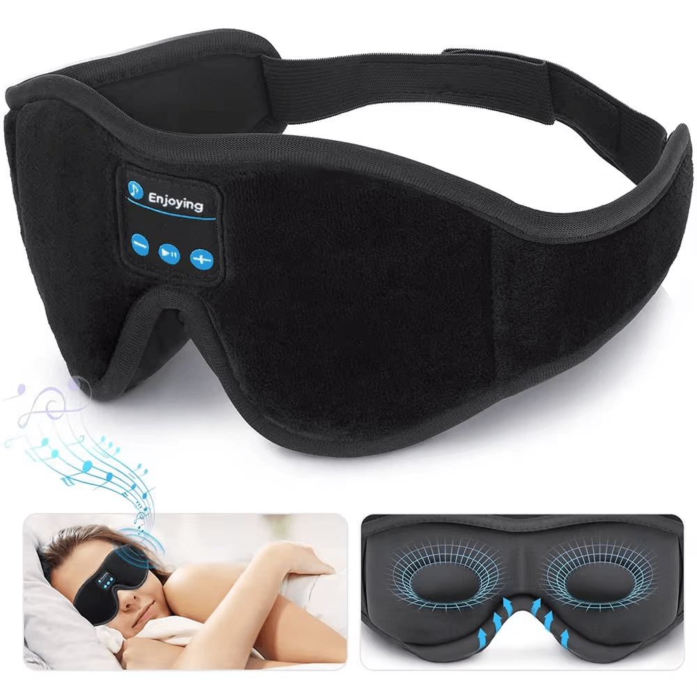 Snoozeit.™ - Bluetooth Sovmask med HD-högtalare - 3D Sovhörlurar med Autoavstängning | Trådlös Bluetooth 5.0
