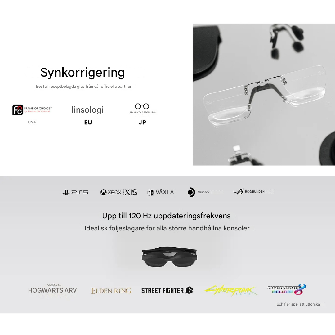 OptiView - Bärbara smarta AR-glasögon med 330 Tums Skärm 1080P HD 120Hz Lättvikt för Lång Användning