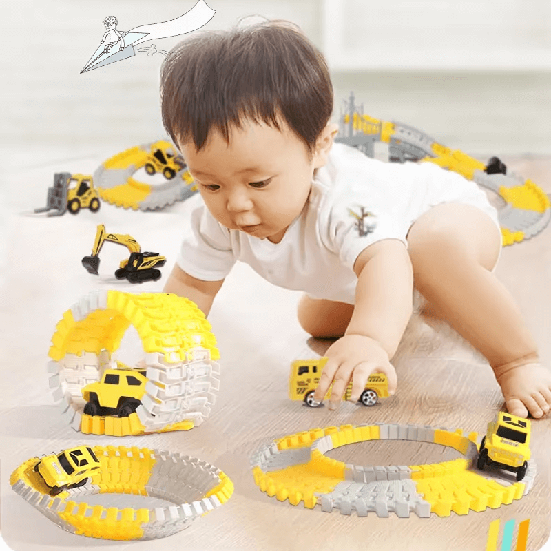 Ingenjörsbilbana – Byggbar Racerbana med Mini Ingenjörsbilar för Barn