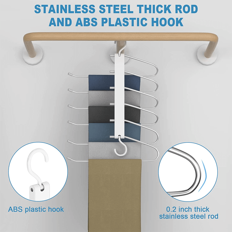 6-i-1 foldbar bukseophæng i rustfrit stål | Multifunktionel tøjophæng til garderobe og rejser – Spar plads med justerbare lag