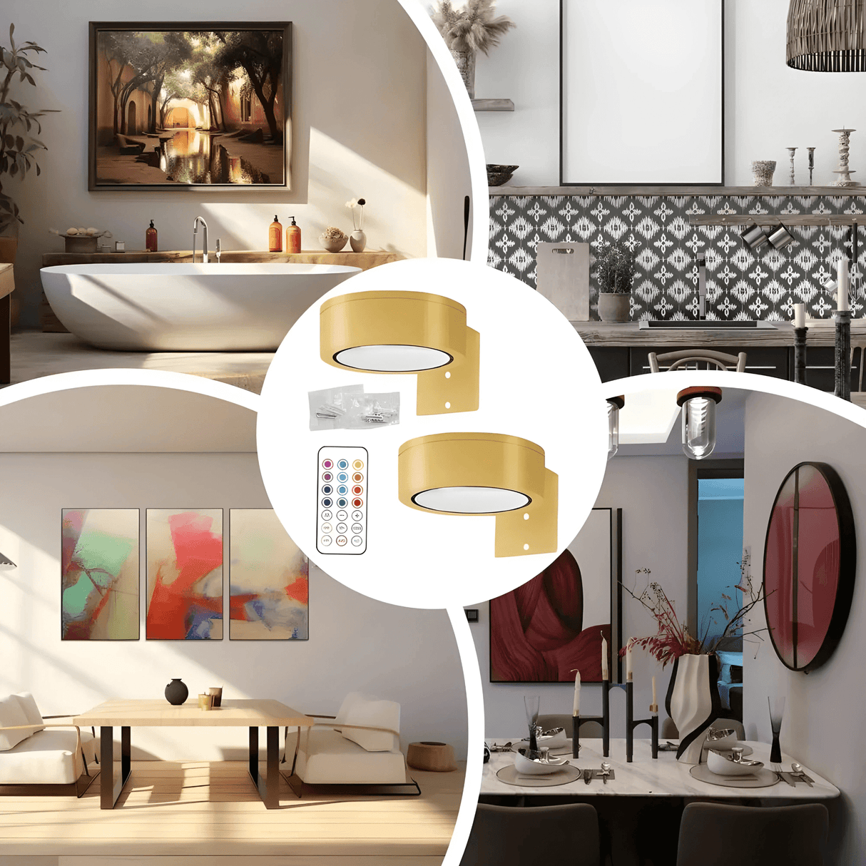 LINA – 2-pak LED-væglamper i sort og guld med 13 farveindstillinger, magnetisk montering og fjernbetjening