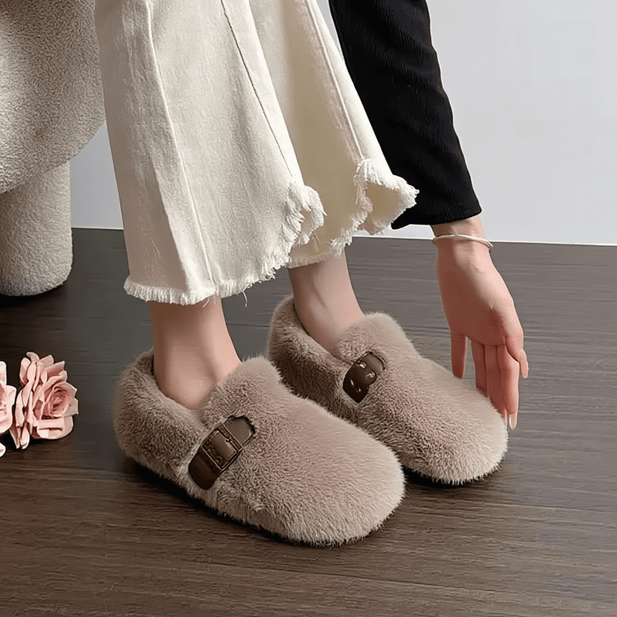 FurLush - Faux-Fur Shoes with Adjustable Strap & Plush Comfort for Indoor and Light Outdoor Use
