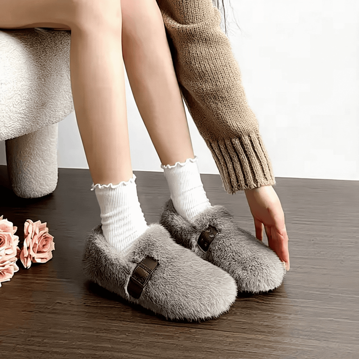 FurLush - Faux-Fur Shoes with Adjustable Strap & Plush Comfort for Indoor and Light Outdoor Use