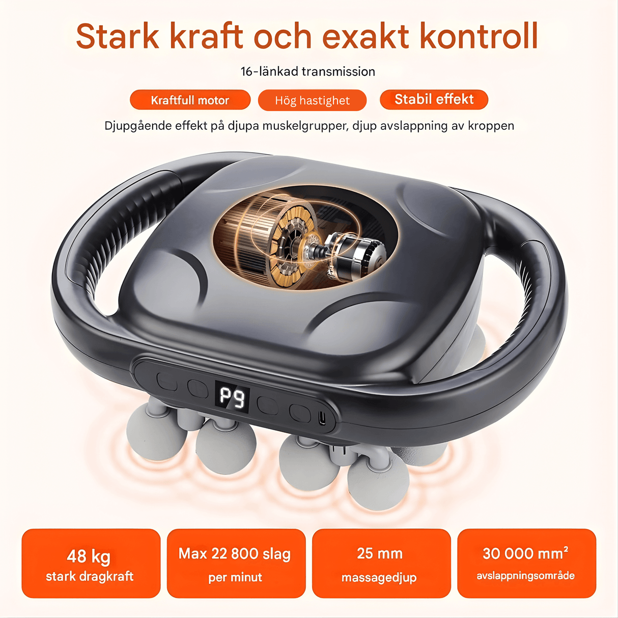 PulseRelief - 16-hoved-massagepistol med 9 tilstande & 20 intensitetsniveauer til hele kroppen