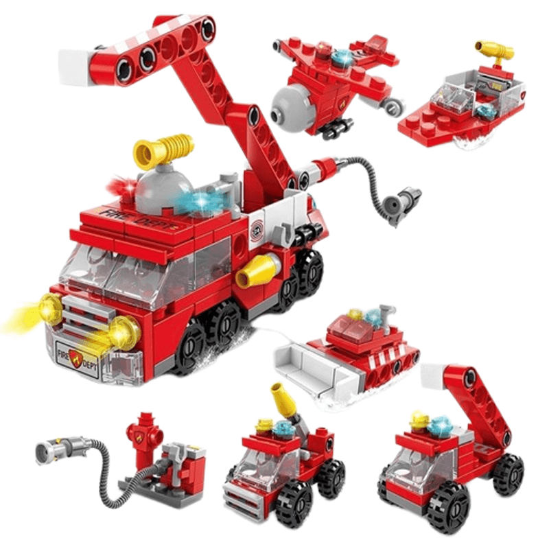 6-i-1 Byggklossar Fordonsset för Barn | Brandbil, Stridsvagn & Helikopter – STEM Leksak för Kreativ Lek & Lärande (6–10 år)
