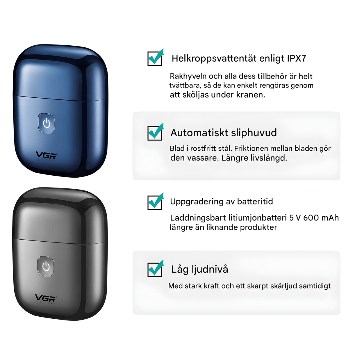 TrimAxis - Elektrisk barbermaskine med tre blade til mænd, IPX7 vandafvisende design & USB Type-C hurtig opladning