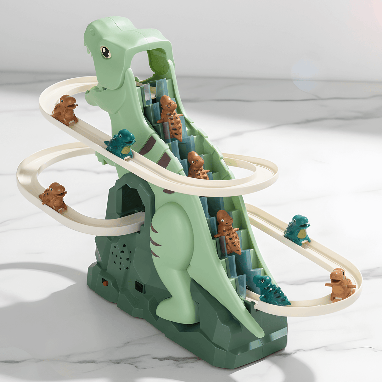 DinoQuest - Electric Dinosaur Slide with Automatic Climbing Stairs, Lights & Music for Kids