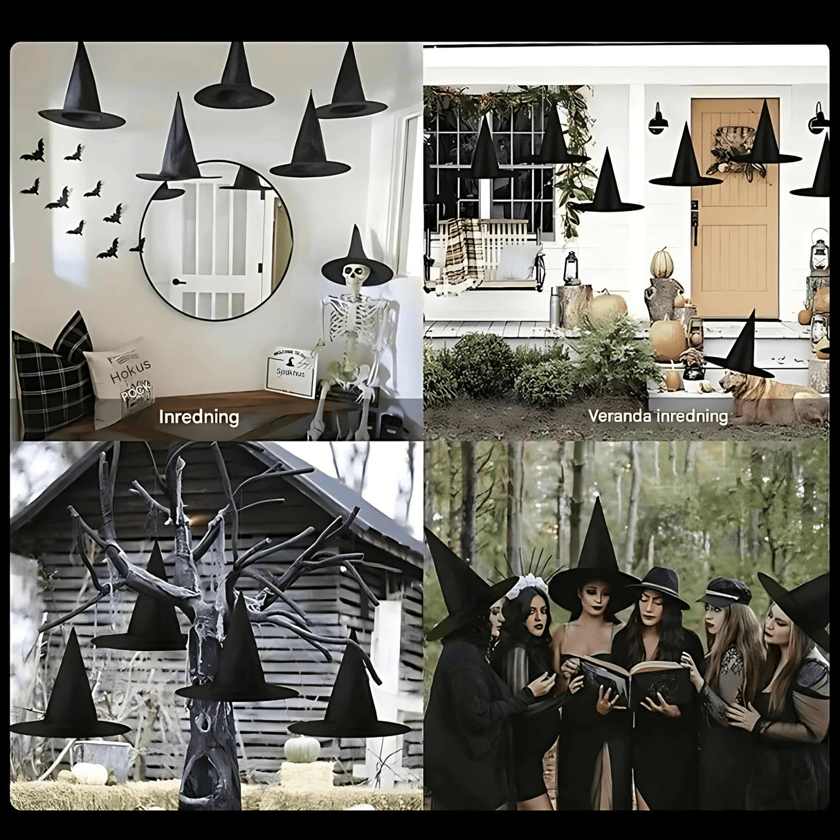 WitchGleam – Hopfällbar Halloweenhäxhatt i Svart Polyester för Maskerad, Party & Dekoration