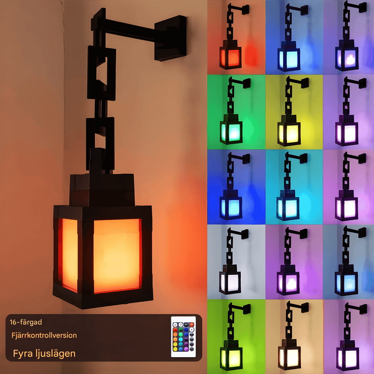 SoulLantern – Pixelinspirerad Vägglampa med 16 Färger, Fjärrkontroll & USB-laddning för Sovrum och Dekorativ Atmosfär