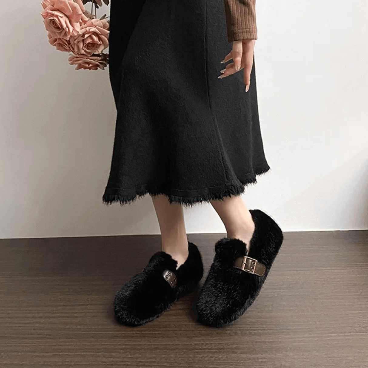 FurLush - Faux-Fur Shoes with Adjustable Strap & Plush Comfort for Indoor and Light Outdoor Use