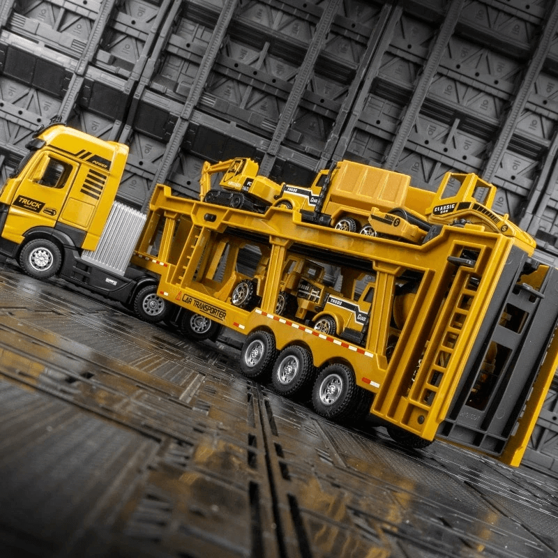 Simulerad Dubbeldeckare Trailer Lastbil – Komplett Modellset för Bygglek och Samlare