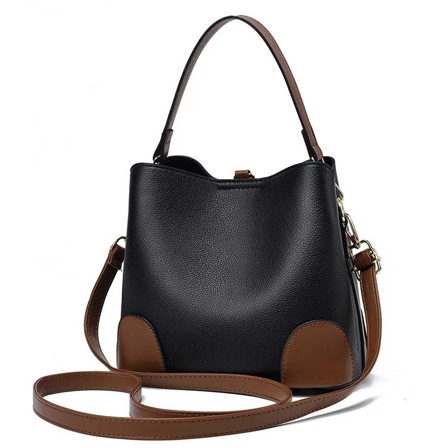 Modeva - Designerinspirerad Vintage Läderhandväska med Hink och Axelrem