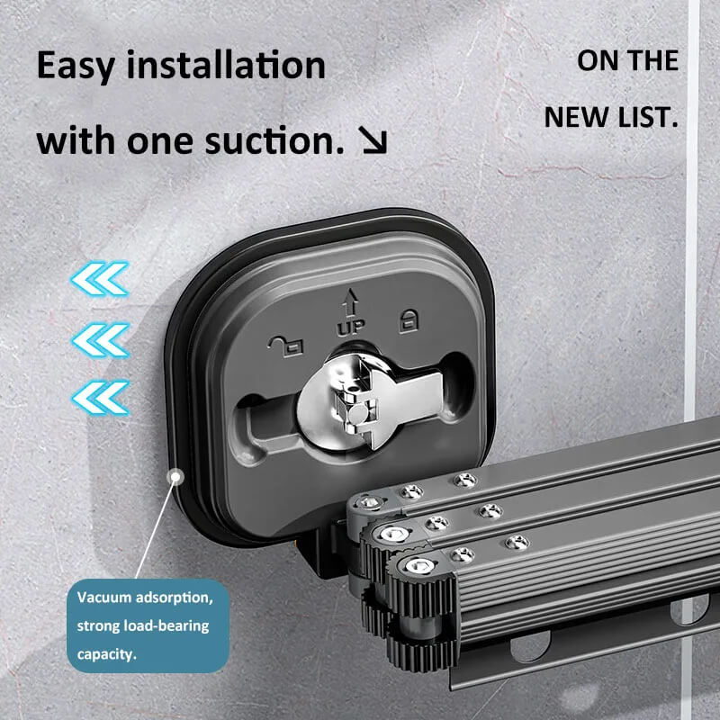 DryFold - Hopfällbart Väggmonterat Torkställ med Sugkoppar för Platsbesparing