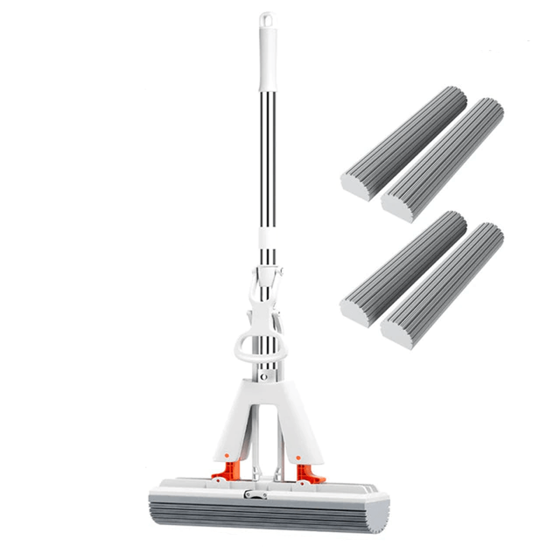 Självpressande Mopp med Teleskopskaft – Hopfällbar Bomullsmopp för Effektiv Golvrengöring & Torkning