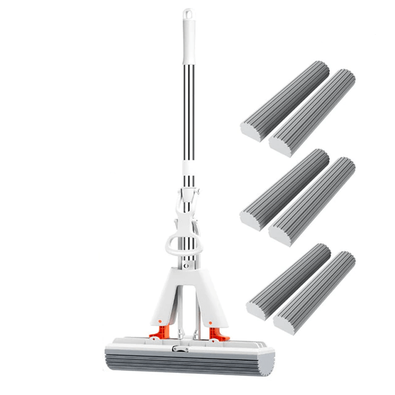 Självpressande Mopp med Teleskopskaft – Hopfällbar Bomullsmopp för Effektiv Golvrengöring & Torkning