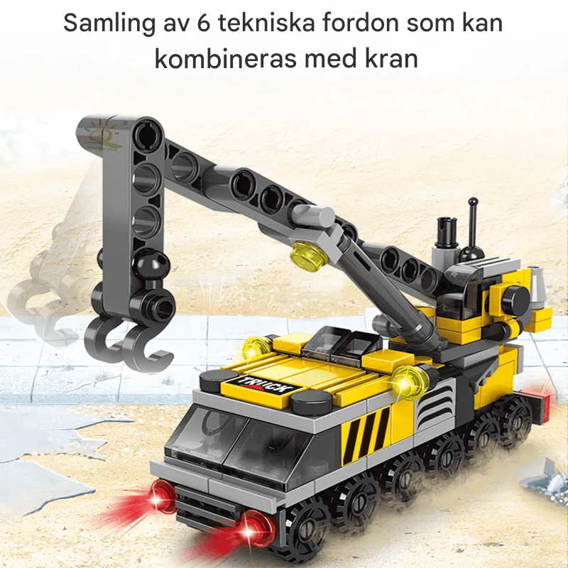 Intelligensutvecklande 6 i 1 Byggklossar – Brandbil, Polisbil och Ingenjörsfordon