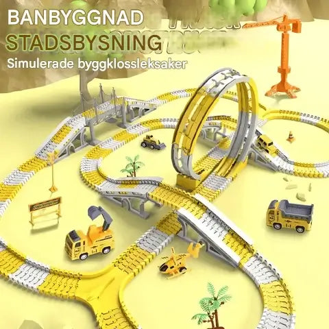 Ingenjörsbilbana – Byggbar Racerbana med Mini Ingenjörsbilar för Barn