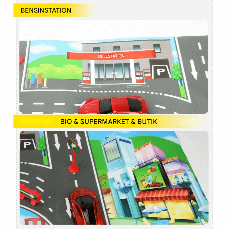 Stadsinspirerad Lekmatta – Vägkartaplansch för Kreativ och Pedagogisk Lek