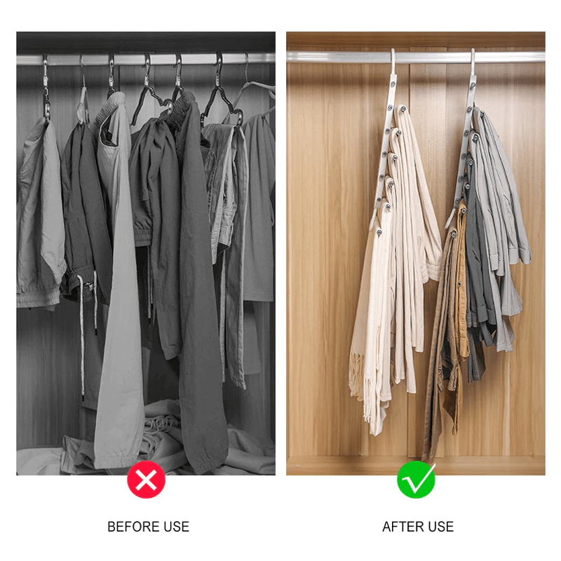 6-i-1 foldbar bukseophæng i rustfrit stål | Multifunktionel tøjophæng til garderobe og rejser – Spar plads med justerbare lag