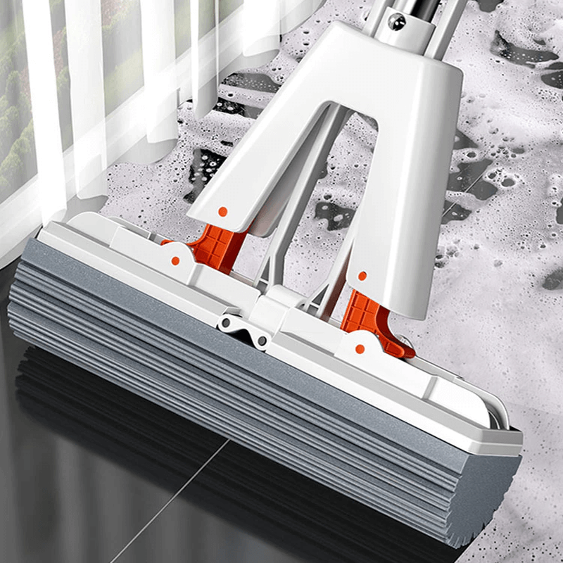 Självpressande Mopp med Teleskopskaft – Hopfällbar Bomullsmopp för Effektiv Golvrengöring & Torkning