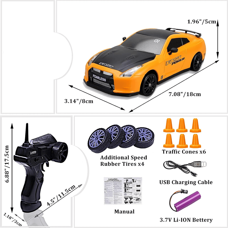 1:24 RC Drift Car with Four Wheel Drive - 15km/h High Speed and Dynamic Racing