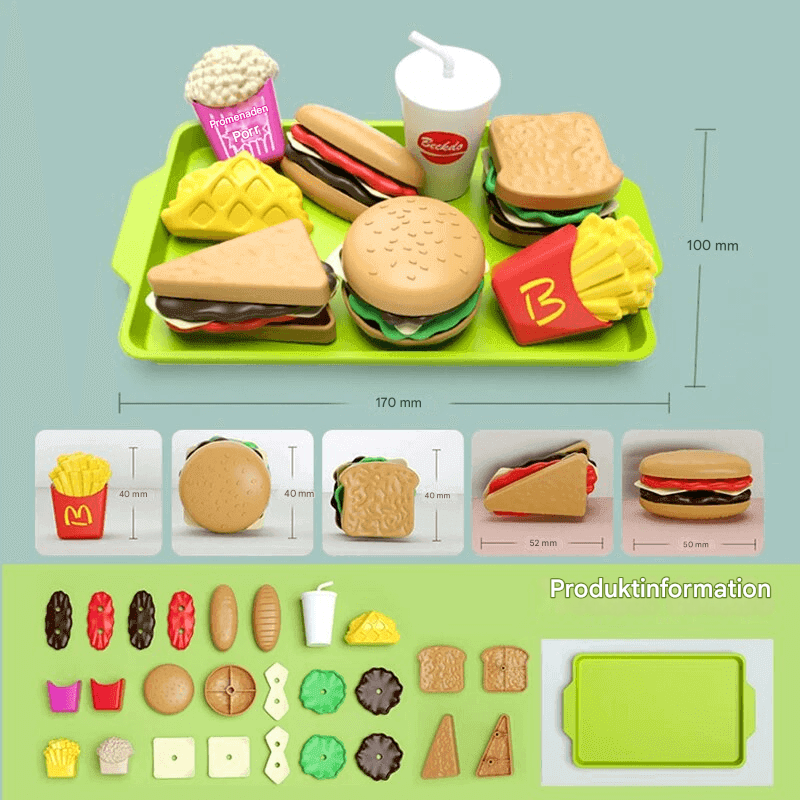 Mini Pretend Food Set – Realistisk Hamburgartallrik för Barns Rollspel