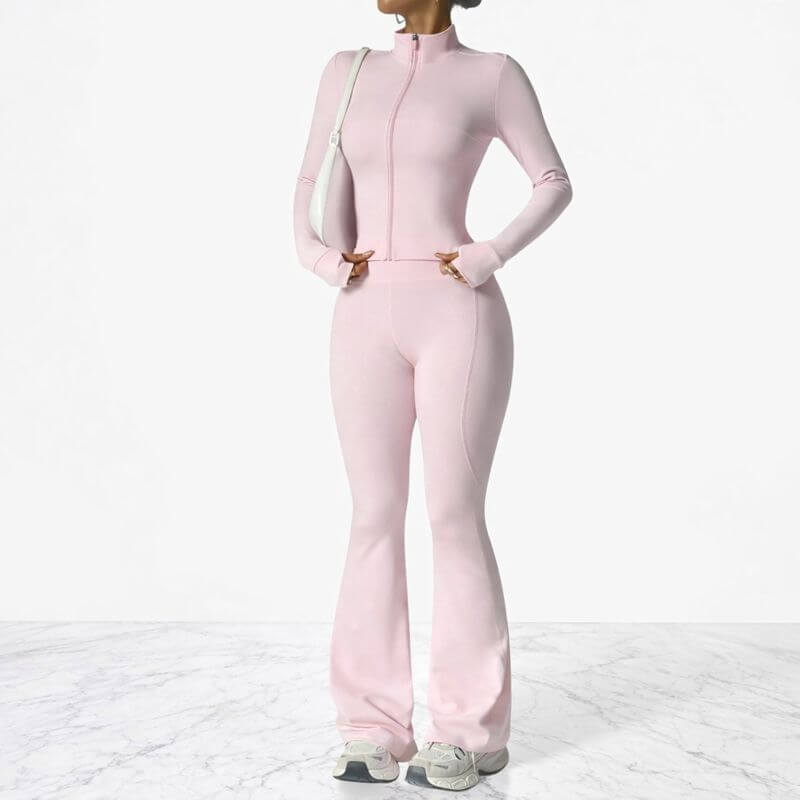 AeroFlare – Hurtigtørrende træningssæt til kvinder med slim fit jakke og tights med svaj til yoga, træning og hverdag