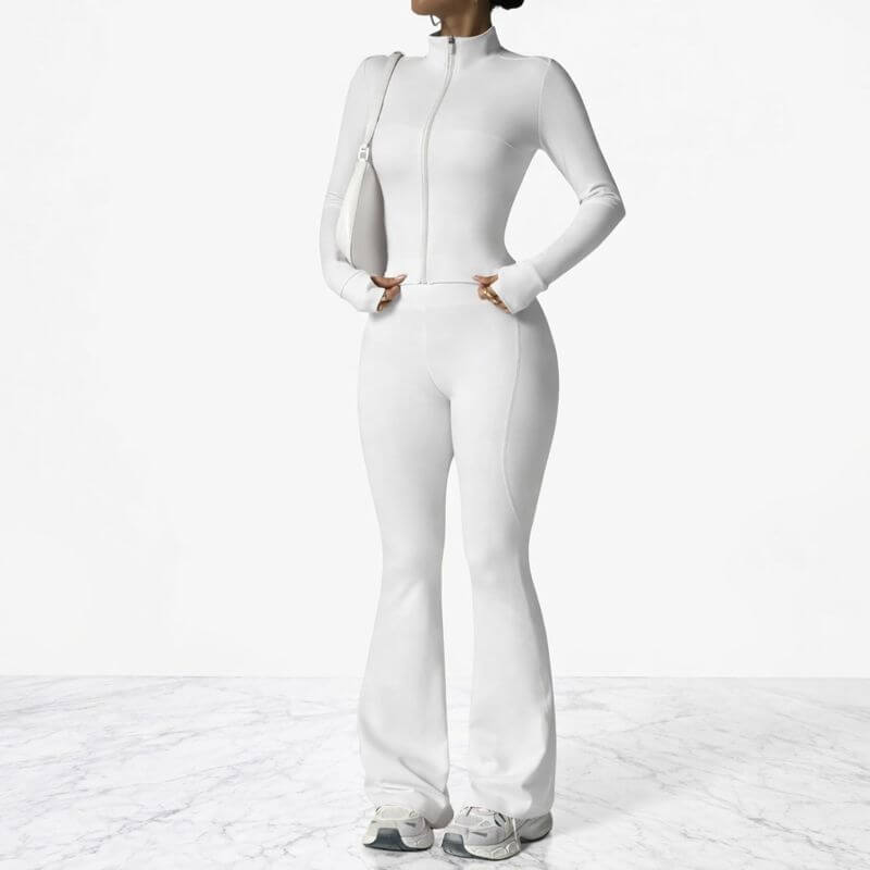 AeroFlare – Hurtigtørrende træningssæt til kvinder med slim fit jakke og tights med svaj til yoga, træning og hverdag