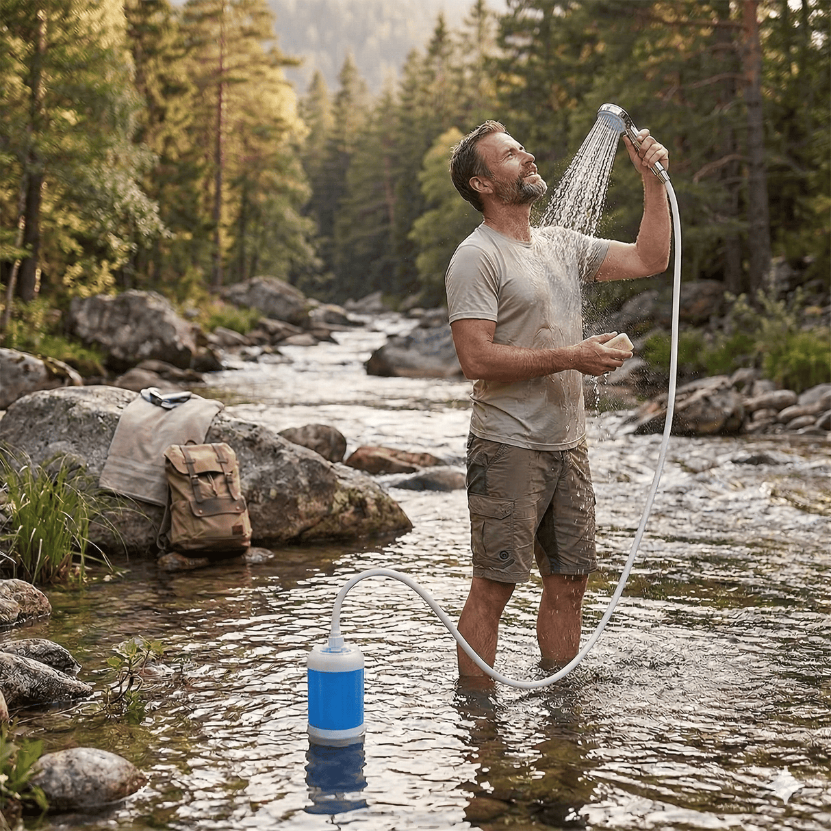CampFlow - Bærbar bruserenhed med vandpumpe