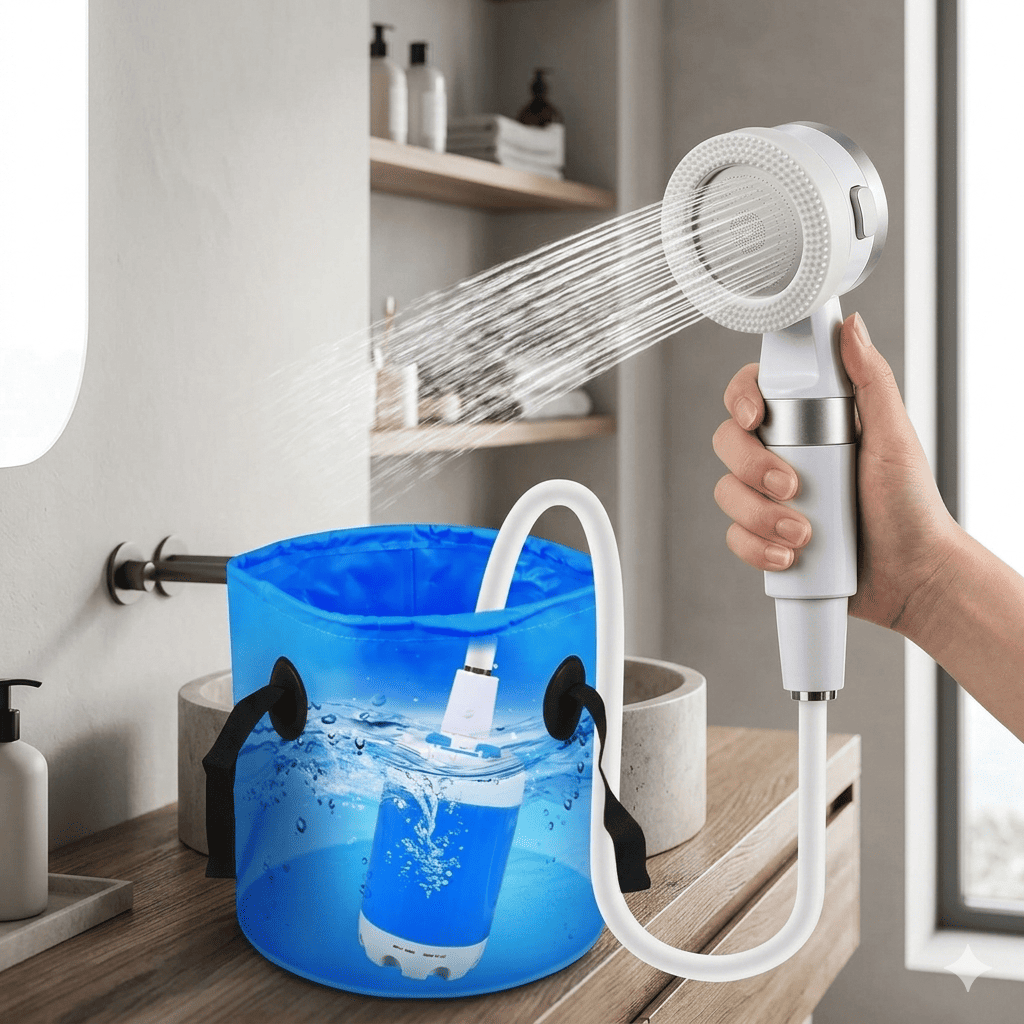 CampFlow - Bærbar bruserenhed med vandpumpe