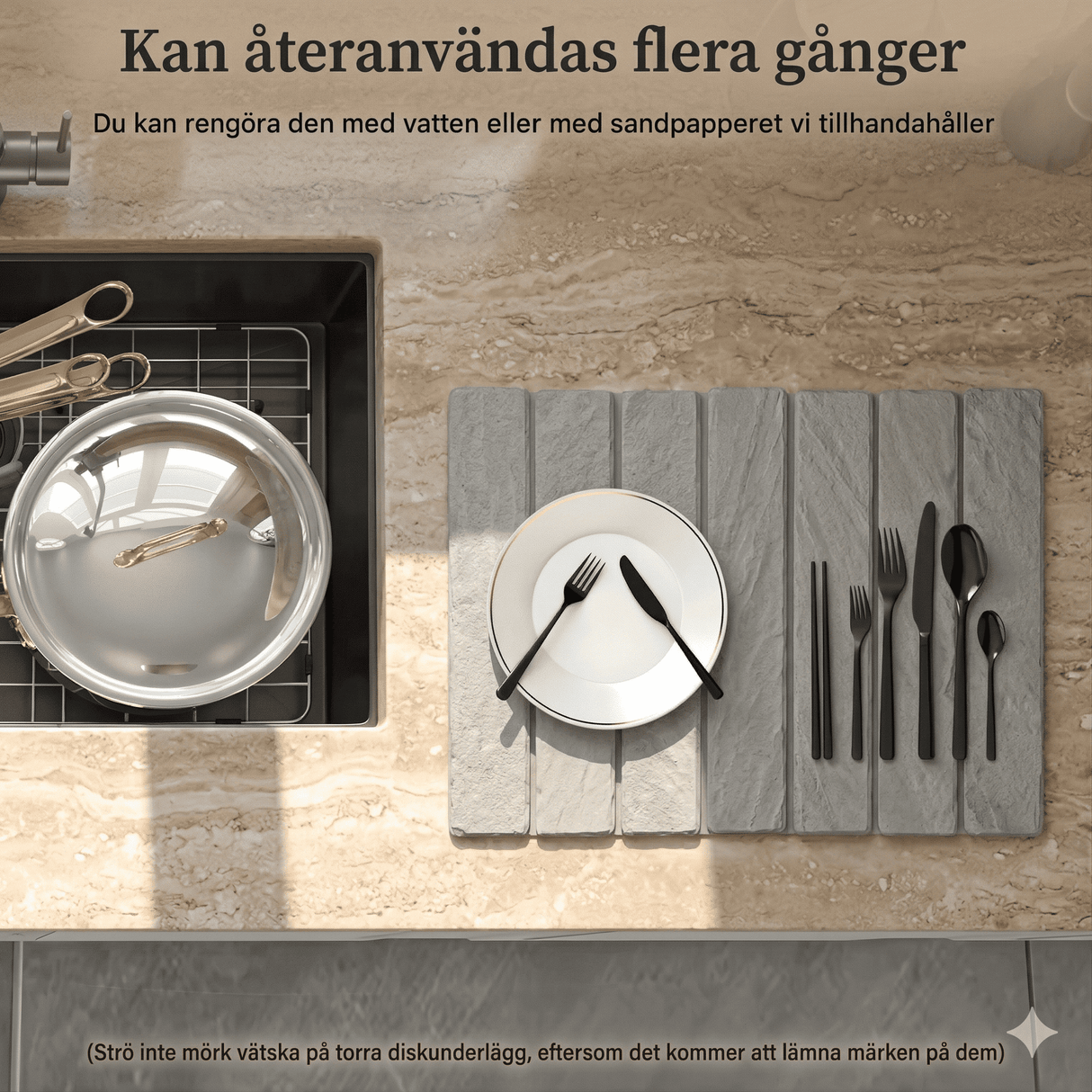 FREYA – Vikbar Sten-Torkmatta för Kök med Halkfri Bas & Absorberande Yta