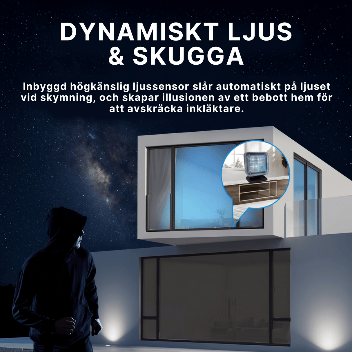 GlowGuard – LED TV-Simulator med Timer och Skymningssensor – Inbrottsskydd för Hem, Lägenhet och Studentrum