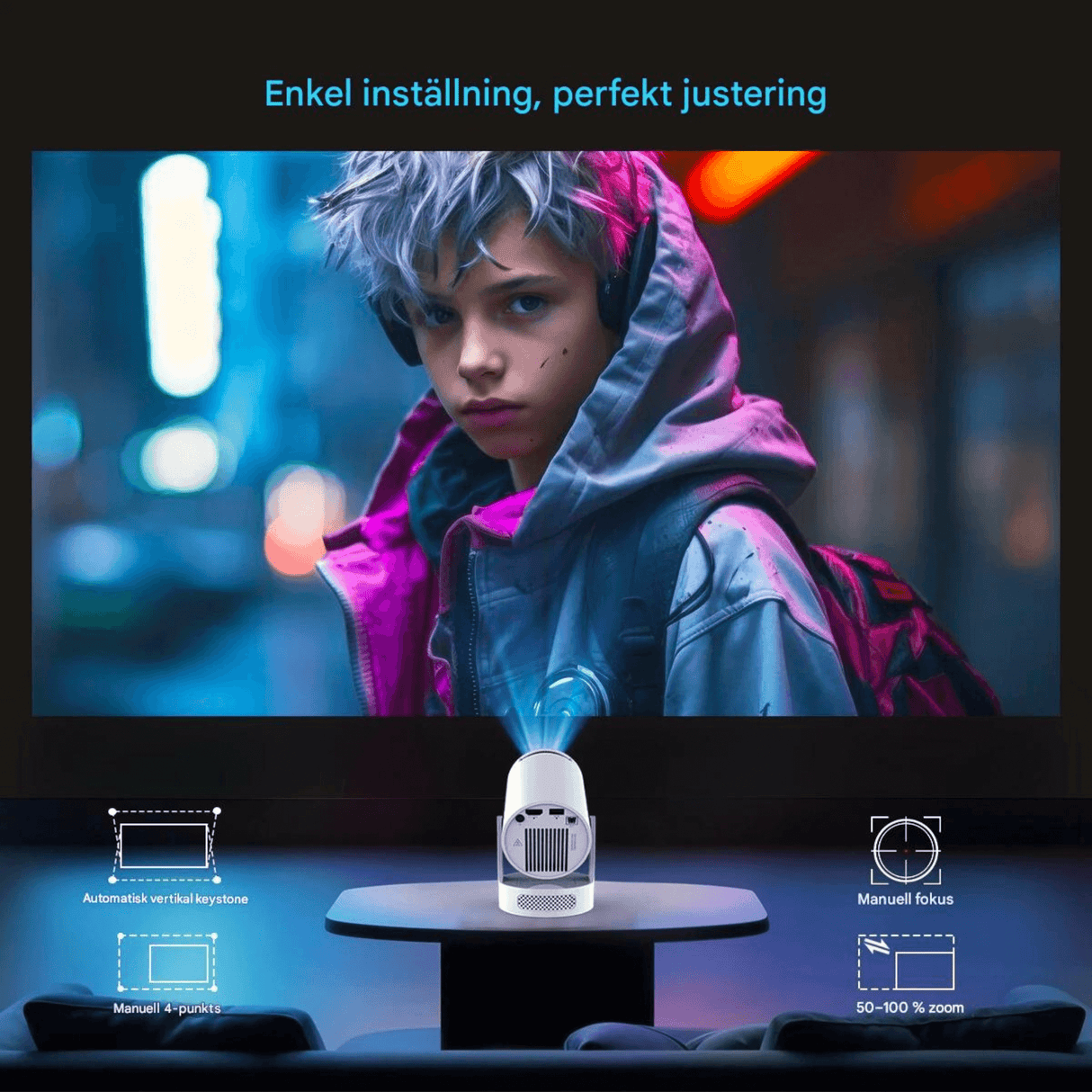 LumiCast View – Magcubic HY300 Pro+ Miniprojektor med Android 11, WiFi 6 og 720P LED-billede til hjemmebiograf og underholdning