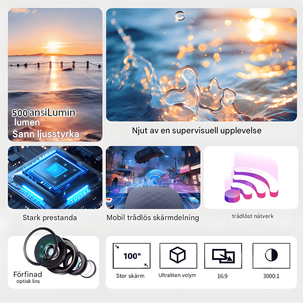 MiniBeam – Trådløs miniprojektor med skærmdeling, 500 ANSI-lumen og 16:9-understøttelse til hjemmet, kontoret og rejser