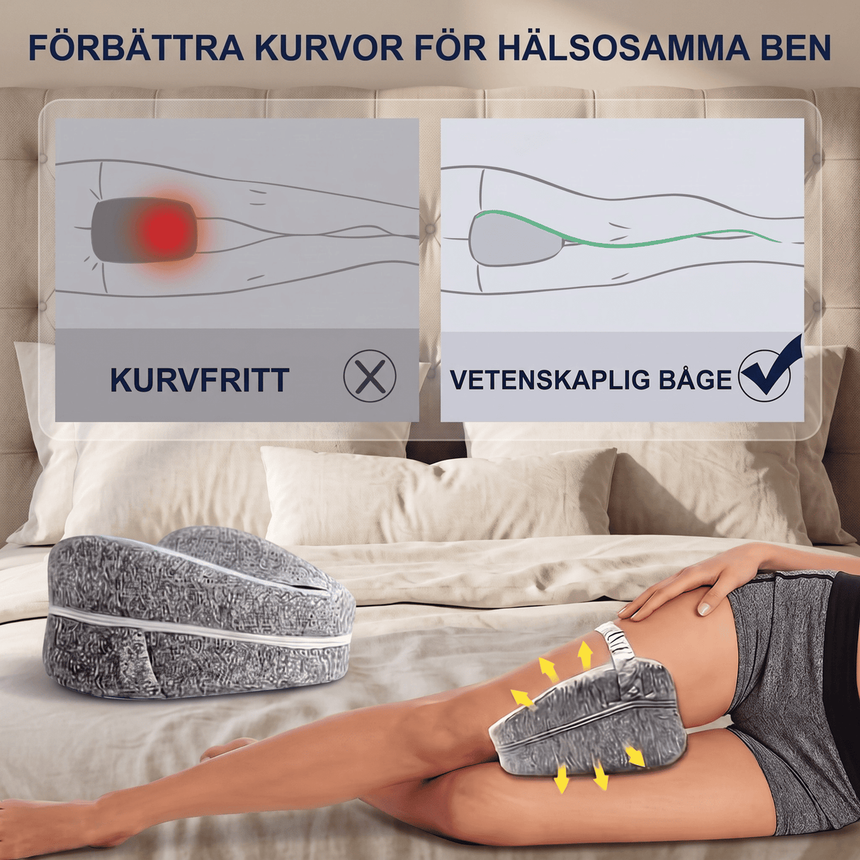 SleepAlign – Ergonomisk minneputepute for ben og knær, for de som sover på siden – Lindrer smerter i hofte, rygg og isjias