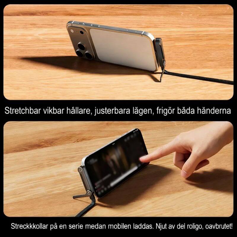 VoltDock – 240W/65W hurtigopladerkabel med foldbar stativ, flettet design og albuestik til mobil, tablet og bærbar computer