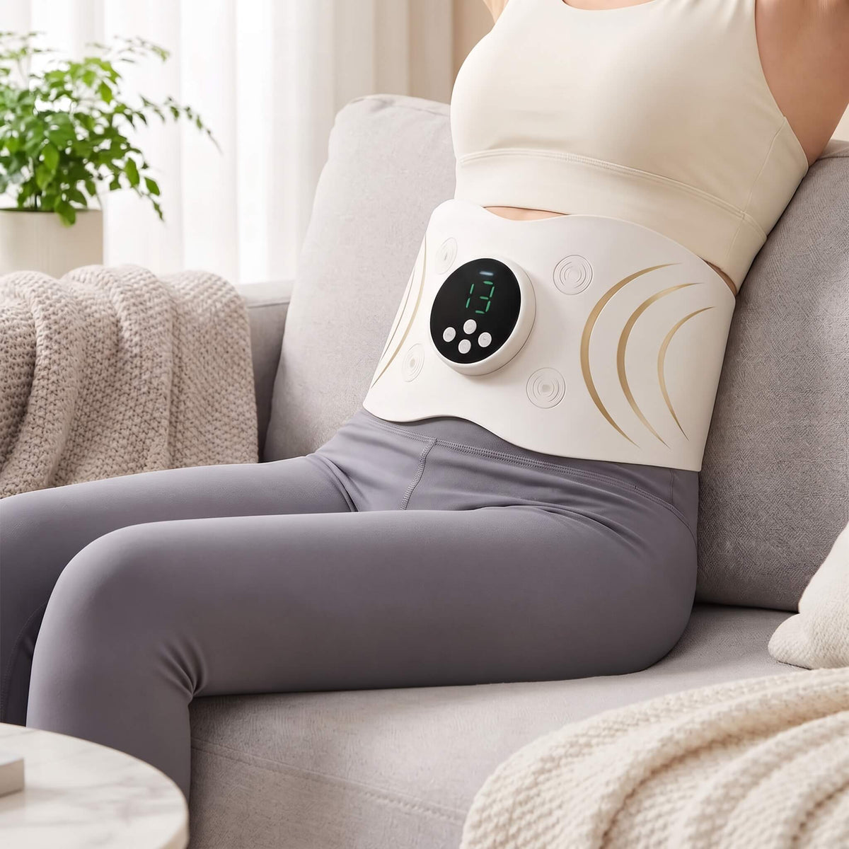 WaistWarm – Värmande EMS-Massagebälte med Rött Ljus för Nedre Rygg, Midja och Magmuskler – 6 Lägen, 16 Nivåer och 3 Värmenivåer