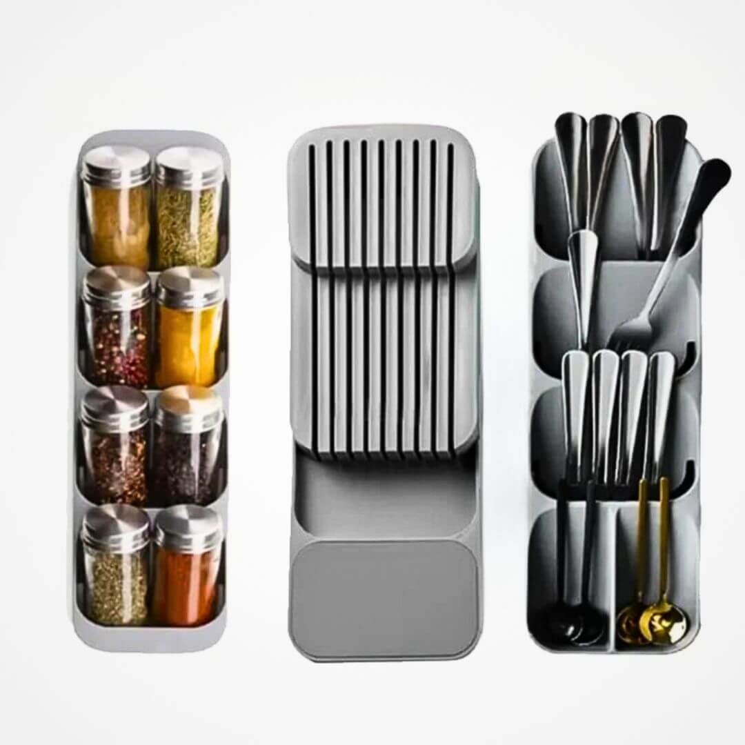 CutliBox – Smart Köksförvaring för Bestick, Knivar och Kryddflaskor | Multifunktionell Organisatör
