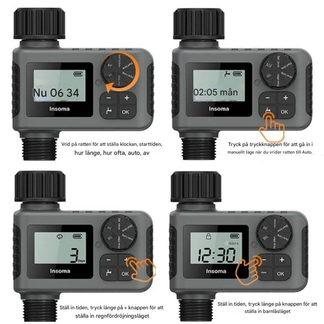 AquaSentry – Automatisk Bevattningstimer med LCD och Smart Regnfördröjning | För Enklare Trädgårdsvård Utomhus