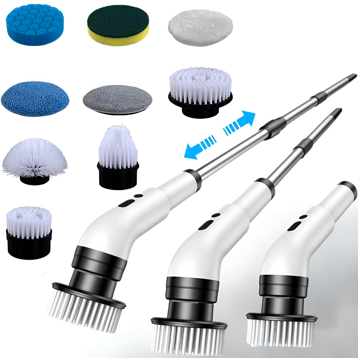 SpinClean - 9-i-1 elektrisk rengøringsbørste med stang til skånsom rengøring