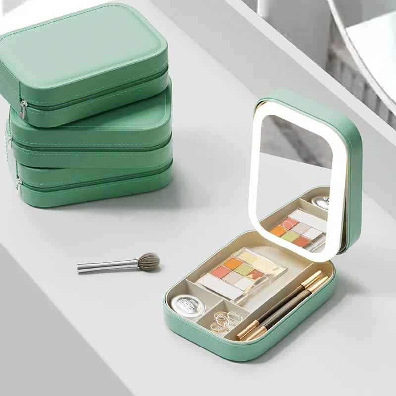 GlamVault – Resvänlig Sminkförvaring med Inbyggd LED-spegel | Smidig Förvaring med Stil